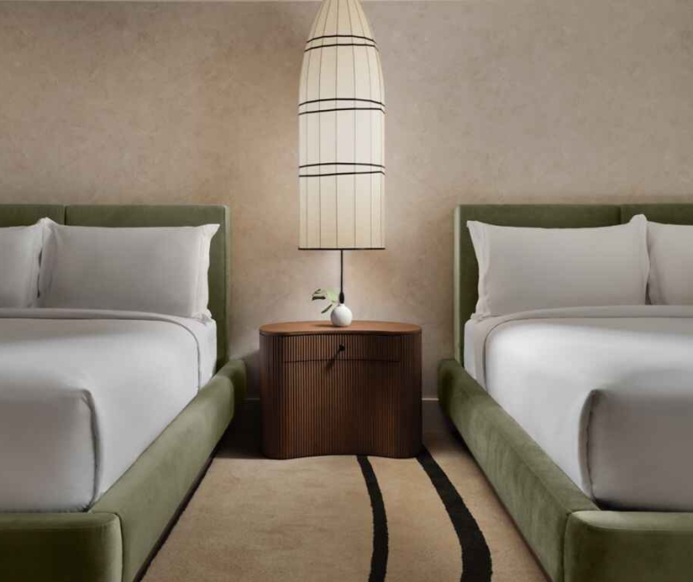 Two beds side by side in the Ocean View Suite at Sandbourne Santa Monica