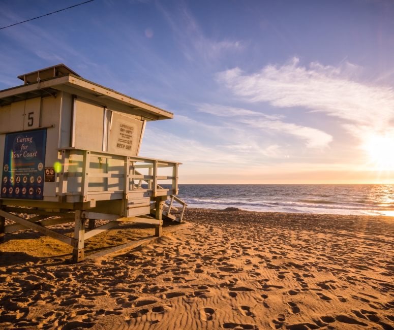 Lifeguard tower on a beach in santa monica