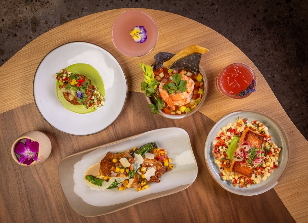 Birds eye view of food on a table at Sandbourne Santa Monica