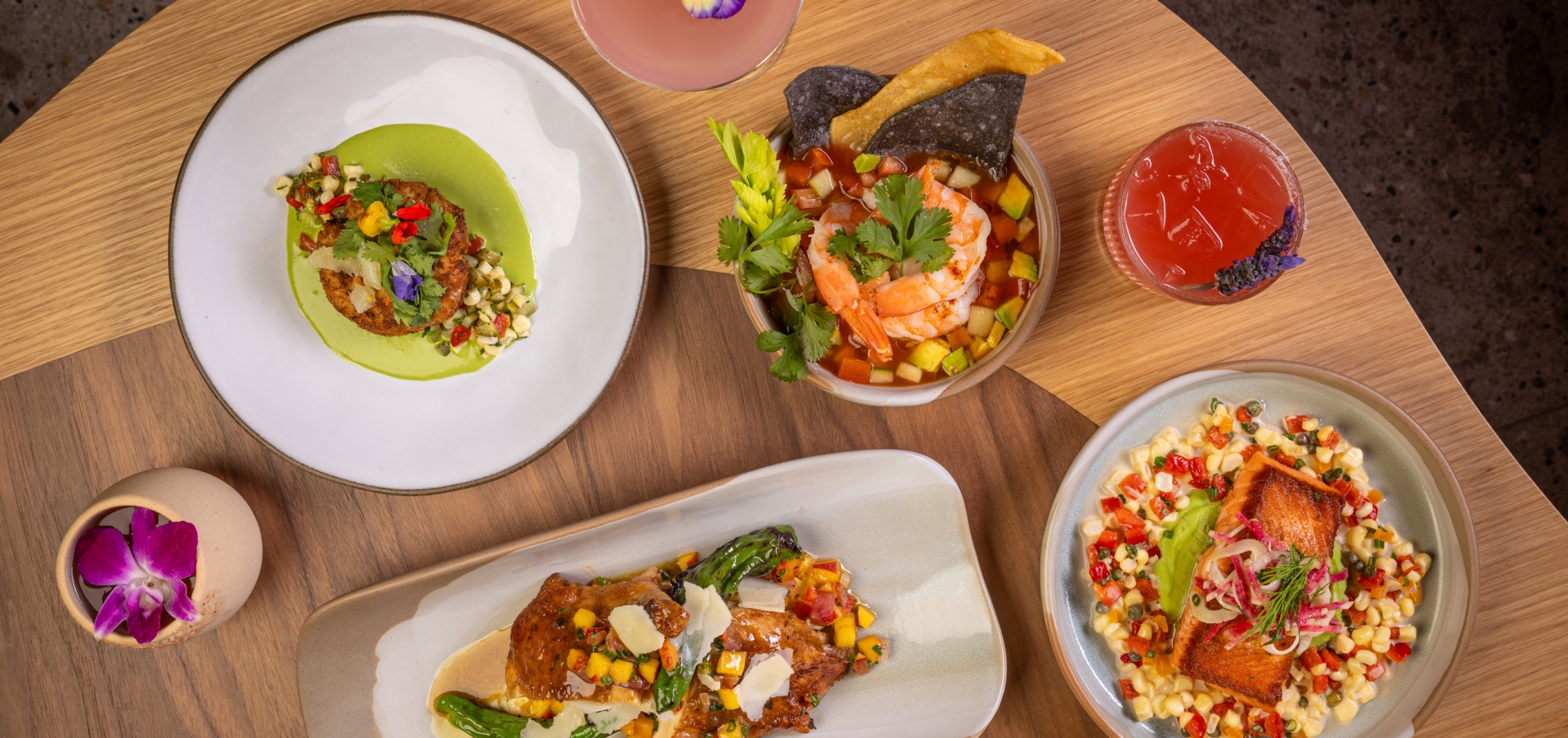 Birds eye view of food on a table at Sandbourne Santa Monica