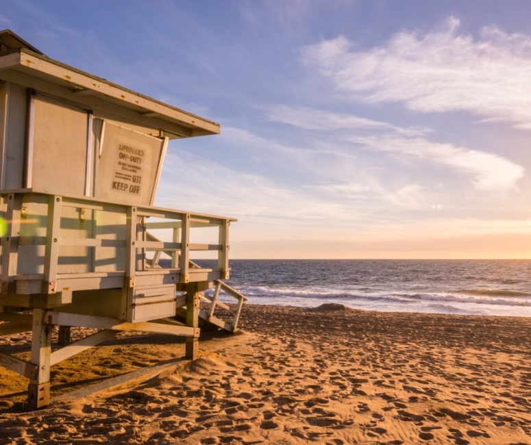 Lifeguard tower on a beach in santa monica