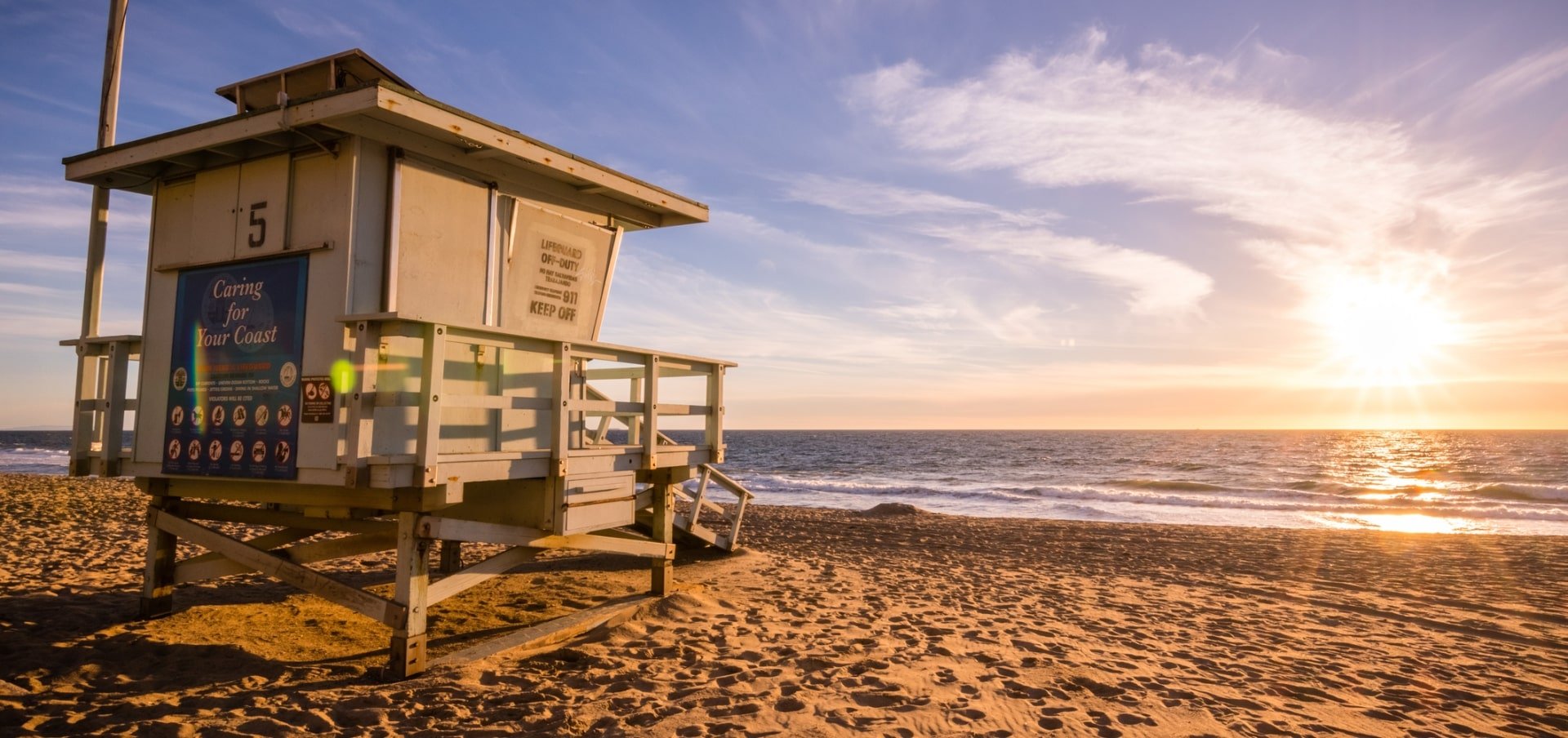 Lifeguard tower on a beach in santa monica