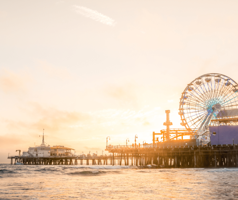 Far away view of santa monica pier on a sunny day